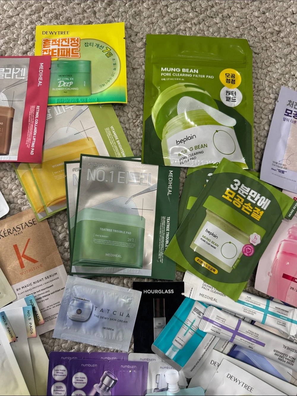 Assorted Korean skincare samples